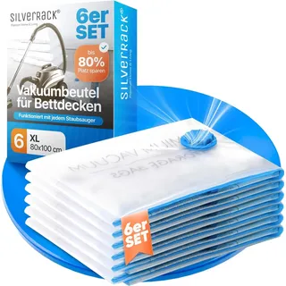 SilverRack Vakuumbeutel für Bettdecken XL [6 Stück] (80x100 cm) - INKL. ETIKETTEN - große Vakuumbeutel für Bettdecken Staubsauger - Schutz gegen Motten u. Schimmel - Kleideraufbewahrung groß