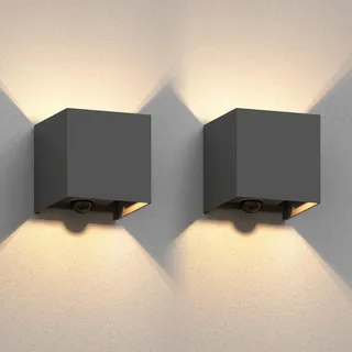 ledscom.de 2 Stück Wandleuchte CUBEL, Bewegungsmelder, für außen, anthrazit, IP65, Up & Downlight, quadratisch + LED Lampe 501lm, warmweiß
