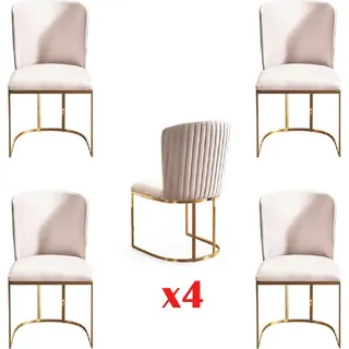 Stuhl 4x Stühle Gruppe Set Wohn Esszimmer Garnitur Stil Textil Moderne Möbel