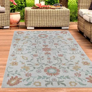 Design-Teppich Blumenmuster für Innen und Außen creme, bunt Größe - 160 x 230 cm - Creme, Bunt