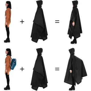 3-in-1 Wasserdichte Regenjacke, leichte Kapuzenregenjacke, Picknickdecke, Sonnenschutz für Outdoor Camping Wandern Radfahren Klettern - Schwarz