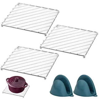 3 Stück Topfuntersetzer: Pfannenuntersetzer HitzebestäNdig mit Wärmeisolierte Handschuhe, 18,5 x 18,5 cm Topflappen, Metall Untersetzer Pfannenschutz für Topf, Pfanne, Auflaufform, KüChen Tischplatten