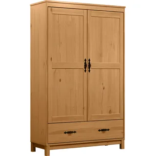 Home affaire Kleiderschrank »Sandnes Kieferschrank Schlafzimmer Schrank TOPSELLER weiß« natürlicher Landhaus-Look B/T/H: 96x38x155cm, 1 Stk. tlg. Drehtürenschrank aus Massivholz mit besonderen Metallgriffen, gelb