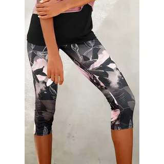 LASCANA ACTIVE Caprileggings "Tropical" mit abstraktem Blumenprint, Loungewear, khaki, gemustert, hellrosa