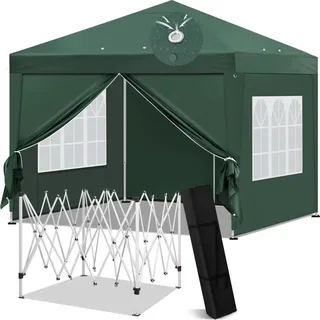 Faltpavillon Partyzelt - Gartenpavillon 3x3 m - 210D Oxford mit Silberbeschichtung - Wasserdicht - Pop-up - Faltbar - Seitenwände - Blau
