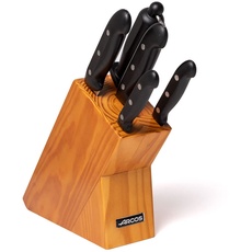 Arcos Serie Maitre - Küchenmesser-Set 5 Stück (4 Messer + 1 Wetzstahl) - Klinge Nitrum Edelstahl - HandGriff Polypropylen - Holzblocks