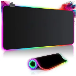 Realky Gaming Mauspad RGB Mousepad 800x300mm XXL Gaming Mousepad groß mit 14 Beleuchtungs Modi 7 LED Farben Wasserdicht Anti Rutsch für Computer PC Professionelle Gamer, Schwarz