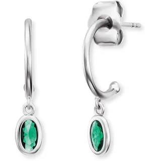 Engelsrufer Damen Creole aus Sterling Silber - besetzt mit 2 grünen Zirkonia Steinen - Steckverschluss - nickelfrei - 18mm