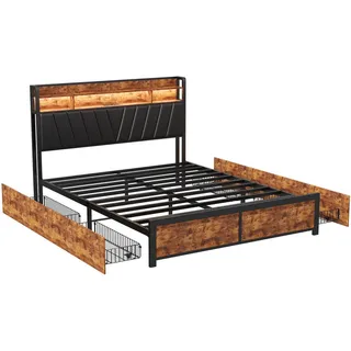 Polsterbett 160x200 cm, Schwarz, LED-Beleuchtung , Textil , Mode , 160x200 cm , Schlafzimmer, Betten, Metallbetten