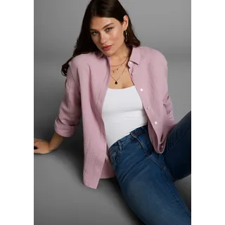 Longbluse LAURA SCOTT, Damen, Gr. 50, rosa (rosé), Web, Obermaterial: 100% Baumwolle, unifarben, Basic, lässig geschnitten, verstellbar, Blusen Longbluse, in Musselin-Qualität, Topseller