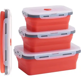 1200 ml Frischhaltebox, Faltbare Silikon Vorratsdose Brotdose aus Silikon Brotbox, Frischhaltedose Silikon Rot - Rot