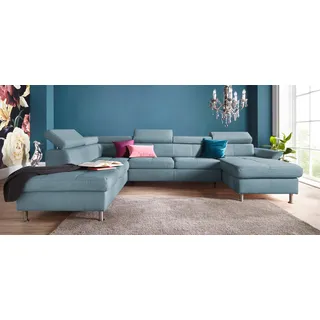 exxpo - sofa fashion Wohnlandschaft "Maretto, bequem und komfortabel, viel Platz, Breite 330cm, U-Form" inkl. Kopfteilverstellung für mehr Sitzkomfort, wahlweise Bettfunktion, blau