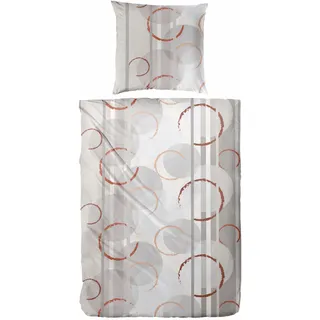 Primera Biber Bettwäsche Kreise 135 x 200 cm grau/rot