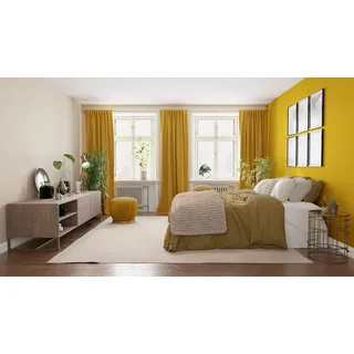 Homing Vorhang Uni Gardine Safran einfarbig | abdunkelnd weich Akustikgardine Wohnzimmer Schlafzimmer Kinderzimmer | Dekostoff (1Stück) 245 x 140 cm(HxB)