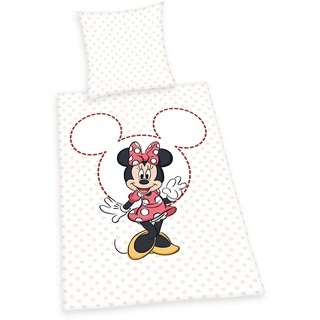 Herding Bettwäsche-Set Disney's Minnie Mouse, Kopfkissenbezug 80 x 80 cm, Bettbezug 135 x 200 cm, Mit leichtläufigem Reißverschluss, Baumwolle