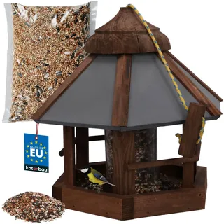 KOTARBAU® Vogelhaus zum Aufhängen - 31 x 28,5 cm - Vogelhäuschen aus Holz - mit Vogelfutterspender - Futterhaus für Vögel + Vogelfutter 0,5 kg - Natürlich - Holzdeko für Garten
