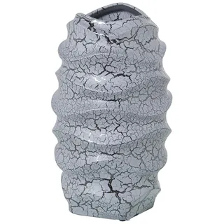 Tischvase aus Keramik in craquelé-grau und Silber, 20 x 33 cm, Mund 10 x 10 cm