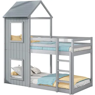 Stilvora Spielbett 90/200 cm in Grau Kinderbett aus Kiefernholz im Baumhaus-Design , Holz , 90x200 cm , Babymöbel & Kindermöbel, Kinderzimmer & Jugendzimmer, Stockbetten