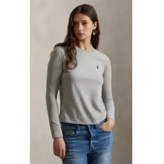 Polo Ralph Lauren für Damen. 211B14604003 Classic Fit T-Shirt aus grauem Baumwolljersey (XL), Lässig, Baumwolle, Langarm