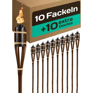 STAR - LINE 10 Garten Fackeln für Draußen aus Bambus Holz 90cm - Lange Brenndauer - Nachfüllbar - Ink.10 Extra Dochten - Fackeln für Garten - Ölfackeln - Bambusfackeln für Gartenparty - Gartenfackeln