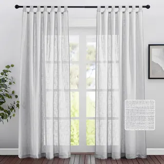 PONY DANCE 2 Stücke Leinenoptik Vorhänge Hellgrau Schlaufenvorhang Dekoration Voile Gardinen Wohnzimmer Halbtransparent H 220 x B 140 cm