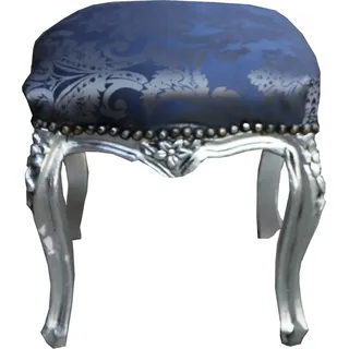 Casa Padrino Barock Hocker Royalblau Muster / Silber Höhe - Barock Möbel