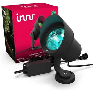 innr Smart Gartenstrahler XL, Zigbee, Funktioniert mit Hue* und Alexa (Bridge erforderlich), White & Color, LED Strahler, Spotlicht außen, Außenlampe, IP67 wasserdicht, Komplettset (1-Pack)