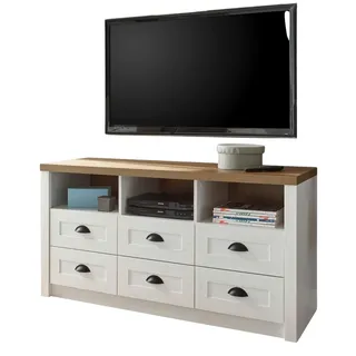 furn.design Seyne TV-Lowboard 130x68x43 cm Weiß/Pinie/Eiche Holzwerkstoff