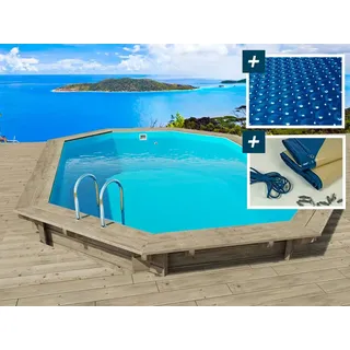 Holzpool "Seychellen" - 4.00 x 3.00 x 1.30 m + Luftpolsterplane 180 μ + Winterplane 280 gr/m2.