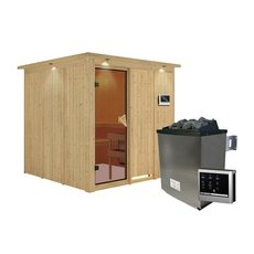KARIBU Sauna »Valga«, inkl. 9 kW Saunaofen mit externer Steuerung, für 4 Personen - beige