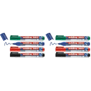 edding 360 Whiteboardmarker Set - bunte Farben - 4 Whiteboard Stifte - Rundspitze 1,5-3 mm - Boardmarker abwischbar - für Whiteboard, Flipchart, Magnettafel, Memoboard - Sketchnotes - nachfüllbar