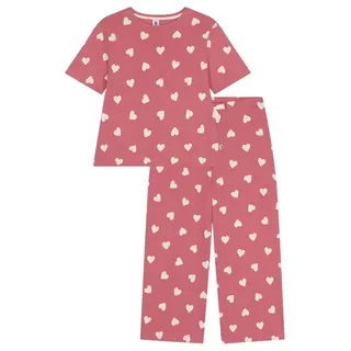 Petit Bateau A0AXO Kurzarm-Pyjama Damen Rosewood/Marshmallow S