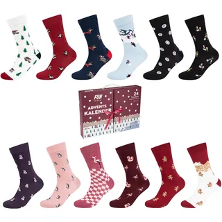 Adventskalender FUN SOCKS "Motifs", Damen, Gr. Blacklist, rot, Baumwolle, Adventskalender Adventskalender, mit Weihnachtsmotiven, elastischer Bund