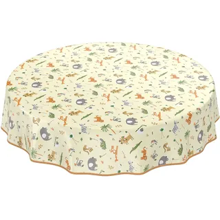 ANRO Tischdecke Wachstuch abwaschbar Wachstuchtischdecke Wachstischdecke Kinder Geburtstag Tiere Hellgrün Rund 100cm mit Saum - Eingefasst