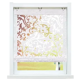 Raffrollo ohne Bohren, Raffgardinen aus Ausbrenner, transparente Ösenrollos, Vorhänge mit Ösen, 1 Stück BxH 80x130 cm, Weiß
