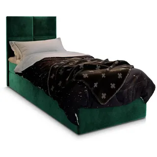 Masseno Boxbett Lena 90 90x200 cm mit Matratze und Topper - Grün , Holz , H2 + H3 , 90x200 cm , Schlafzimmer, Betten, Boxspringbetten