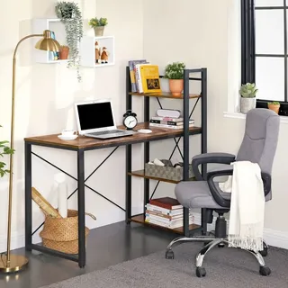 VASAGLE Schreibtisch mit Regalböden 120cm LWD48X - Braun, Schwarz