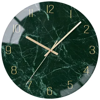 VIKMARI Moderne Marmor Wanduhr 20 cm lautlos Grün für Küche Wohnzimmer
