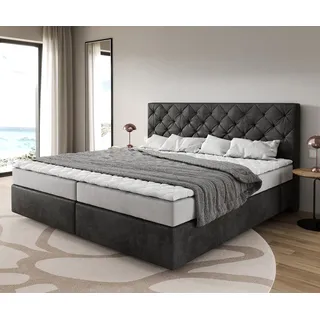 DeLife Boxspringbett Dream-Great Mikrofaser Anthrazit Vintage 200x200 cm Bonell-Matratze PU-Topper