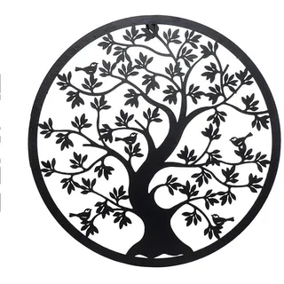 DRW Metallbild, durchbrochen, Baum des Lebens, Schwarz mit Vögeln, 40 x 40 x 1 cm