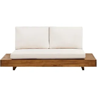 Beliani Loungesofa 2-Sitzer Heller Holzfarbton Marettimo , Hellbraun, Weiß , 167x70x68 cm , Gartenmöbel, Loungemöbel, Gartensofas & Loungesofas