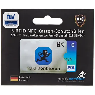 Erwachsene Schutzhülle MakakaOnTheRun RFID NFC Schutzhüllen für Bankkarten (5er Set), Schwarz, MOTR-Sleeves5