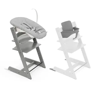 Stokke Tripp Trapp Hochstuhl, Storm Grey (inklusive Stuhl & Baby Set2) mit Newborn Set - Sicheres, verstellbares, ergonomisches Design