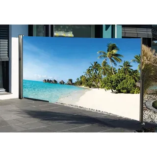 Seitenmarkise ausziehbar rechts, 160 cm hoch, Seitenrollo mit Fotodruck Südsee - Bunt