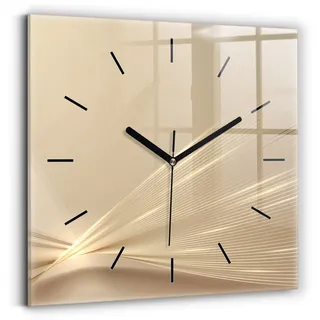 Wallfluent Wanduhr – Stilles Quarzuhrwerk - Uhr Dekoration Wohnzimmer Schlafzimmer Küche - Zifferblatt mit Striche - schwarze Zeiger - 30x30 cm - Abstraktes Licht - Gold