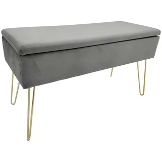 Echtwerk Hockerbank “Scarlett“, Grau Samt mit Stauraum,