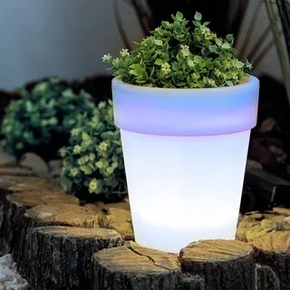 Solar-Blumentopf mit LED-Beleuchtung – 4x kaltweiße LEDs – Ø16,5 x 19 cm – Schaltet sich bei Dämmerung automatisch ein – Solarbetrieben – Für Garten, Balkon und Terrasse [11739]