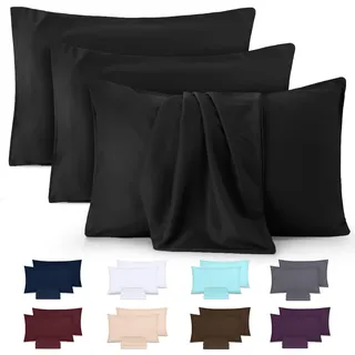 Utopia Bedding – 4er-Set Kissenbezüge – 30 x 50 cm – Oeko-TEX – Gebürstete Mikrofaser, 100% Polyester, mit Umschlagverschluss (Kissenfüllung Nicht enthalten), nur Kissenbezug – Schwarz