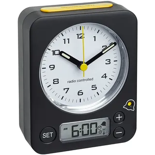 TFA-Dostmann Funk-Wecker Combo TFA 60.1511 Reisewecker Analogwecker (schwarz-gelb mit Batterien)
