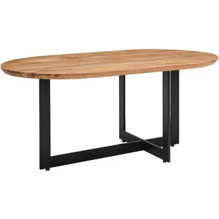 Mid.you Couchtisch , Naturfarben, Schwarz , Holz, Metall , Akazie , massiv , oval , eckig , 45x60x105 cm , Holzmöbel, Holztische, Wohnzimmertische Holz, Couchtische Holz